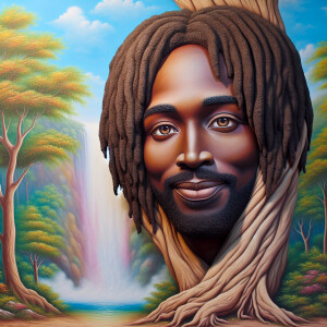 A hyper-realistic 3-D oil painting depicting a tree integrated w...