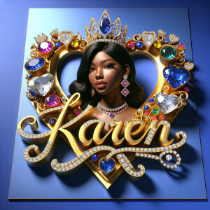 VCraft a 3-D image showcasing the name 'KAREN' in a luxurious go...