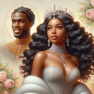 Create a 3-D realistic oil, painting of a beautiful African-Amer...