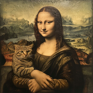 The Mona Lisa holding a cat