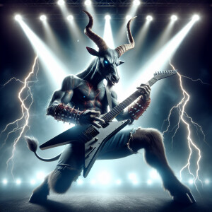 Man-Bull Hybrid Playing Heavy Metal Music On his electric guitar...