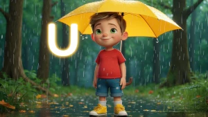 🆄 U — Umbrella
A cheerful little boy, around 5 years old, with...
