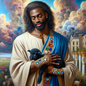 Oil painting of an African-American man resembling Jesus Christ,...
