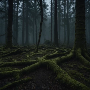 stands motionless in a bed of blackened moss. Its ceramic smile...