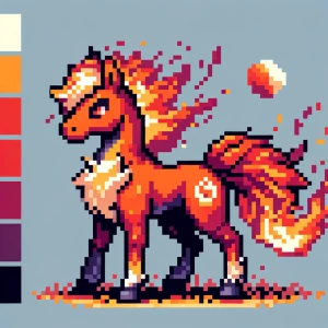 Front left facing sprite of an fire-type horse Pokémon, 16 color...