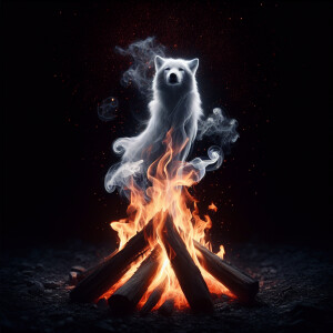 Sharp photography of a campfire, with smoke rising from it and t...