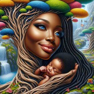 Create a close-up, hyper-realistic 3-D oil painting of a tree wi...