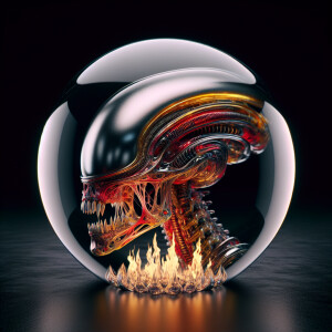 Design an alien skull with a transparent structure revealing col...