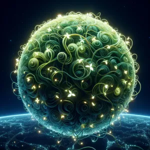 Capture an image of a floating orb made of luminescent, intertwi...