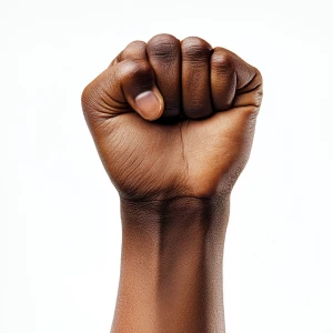 Raised strong brown fist in resistance