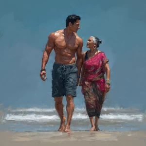 hyperrealism  digital painting.a muscular sweaty villain man, wa...