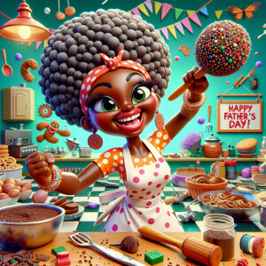 In a classic cartoon style, a young Afrocentric cheerful woman w...