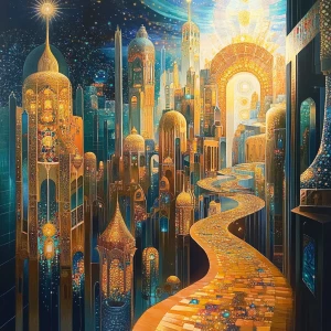 Illustrate a transformative realm where people with visual impai...