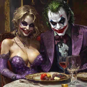 Heath Ledger Joker, GTA art style,,With Harley Quinn at a fancy...