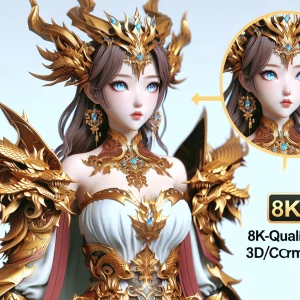 paladin girl, full body, perfect face, gold armor, Dragon armor,...