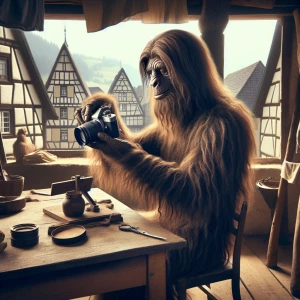 A humanoid looking hair covered sasquatch in Germany in the 16th...