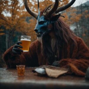 Wendigo drinking a beer