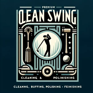 Create a minimalist, sophisticated deco inspired logo for "Clean Swing," a golf club care service offering cleaning, buffing, polishing, and refinishing. The logo should emanate a premium, upscale vibe akin to top sporting brands like Nike and Callaway, emphasizing simplicity, clever negative space utilization, and limiting elements to three colors maximum. Eschew cartoonish graphics, depictions of golf balls, clubs, detailed artwork, and any text or numerals.