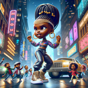 Create an image of a hyper-realistic, glossy chibi African Ameri...