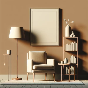 A cozy living room corner with a small armchair next to a floor...