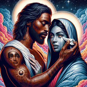 Ensure that the image distinctly represents both Jesus Christ an...