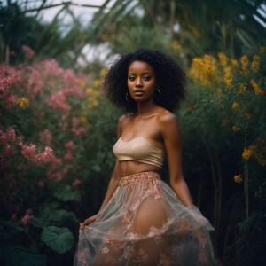 beautiful slender Ethiopian girl, 25 years old, wearing a tiny s...