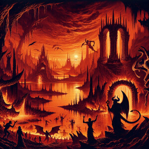 Draw me a picture of people in Hell based on the Bible