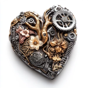 A steampunk heart adorned with intricate gears, cogs, and mechan...