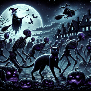 Scary group of zombies walking in the street at night. You see t...