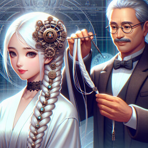 A beautiful girl with long white hair and braided two braids sta...