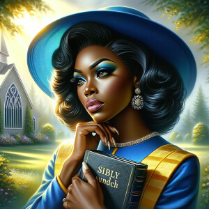 An airbrush oil painting depicts an African American woman with...