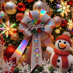 crystallized ribbon name *rayda* wrapped around a christmas tree...