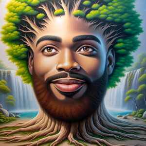 A hyper-realistic 3-D oil painting depicting a tree integrated w...