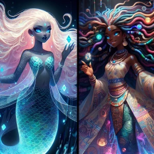 Mythweaver A Nigerian Queen stands tall, her long hair a wild ta...