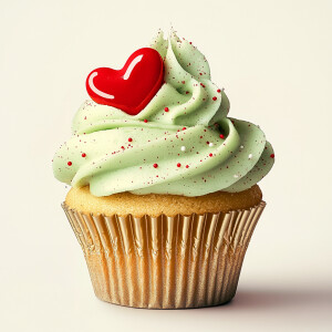 Create an image of a solitary cupcake featuring a voluminous swi...