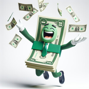 a anthropomorphic dollar bill that dressed in like green clothin...