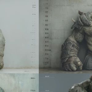 A large, muscled figure, seemingly a stylized human or superhuma...