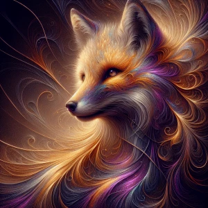 A resplendently shimmering kitsune, its fur a blend of rich gold...