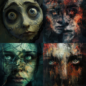 Surreal sad suffering faces begging for forgiveness with empty s...