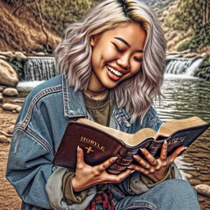 A digital airbrushed illustration of a beautiful 22-year-old hap...