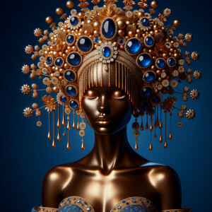 Create a 3-D realistic, elegant figure against a vivid royal blu...
