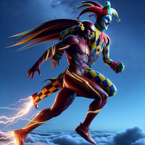 Two heroes flash and HarleyQuinn, united in a timeless embrace,...