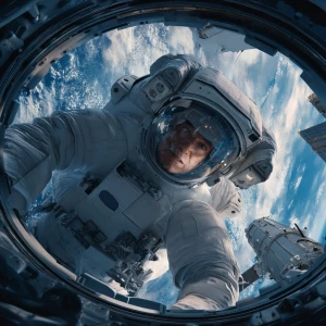 Create an image of an astronaut wearing a space suit, visibly fl...