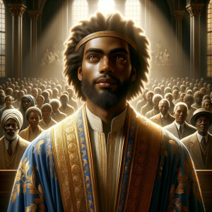 Illustrate an inspiring African-American Jesus crust with a dign...