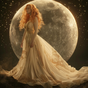 Photo realistic image. High resolution. Light ginger hair female...