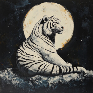 white tiger on the moon