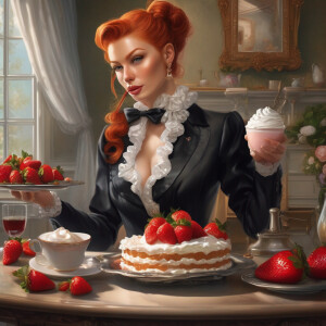Beautiful ginger hair,hourglass,wearing whipped cream as clothes...