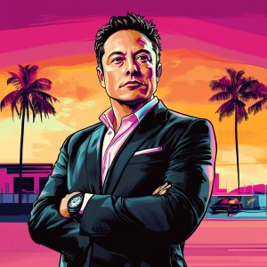 Elon Musk in GTA art style, , in the style of a Grand Theft Aut...