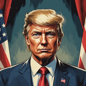 Young trump in carton and saciristic art style