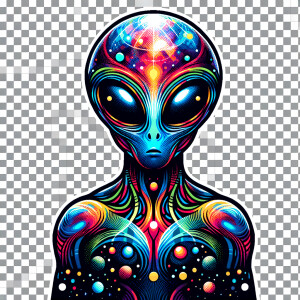 Colored alien transparent graphic, no background, cosmic alien g...
